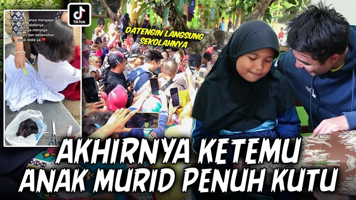 AUZI  Sumber: twitter/@mazzini_gsp  Gambar: YouTube/ Baim Paula  Caption gambar: Baim Wong datangi anak murid penuh kutu yang viral di media sosial.