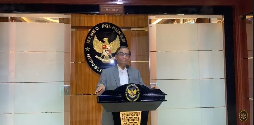 Tangkapan layar video konfrensi pers Menko Polhukam Mahfud MD terkait Penuntasan Kasus Kematian Brigadir Joshua.