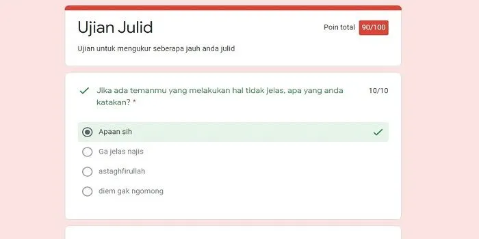 Google Form tes ujian julid.