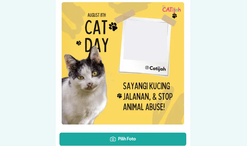 Twibbon Hari Kucing Sedunia atau International Cat Day.