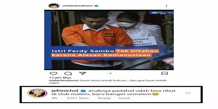 Komentar Jefri Nichol tentang salah satu ana Ferdy Sambo /@bangsamahasiswa