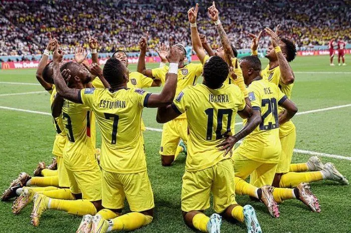 Perayaan gol Ekuador di pertandingan melawan Qatar dalam Piala Dunia 2022.