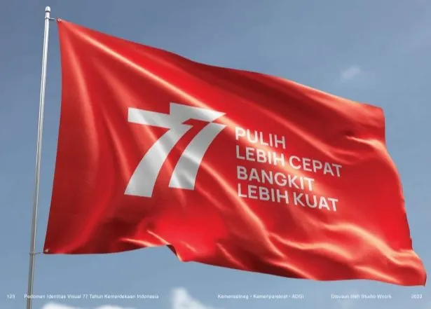Logo HUT RI ke 77 Tahun 17 Agustus 2022 mencerminkan optimis kebangsaan yang dinamis, bersinergi, tegas, dan lugas. || Dok. Panitia Nasional Kemerdekaan Indonesia 2022. 