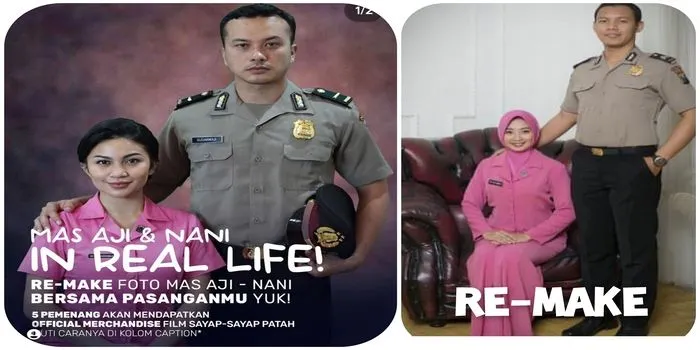 Ikuti Challenge Re-Make Foto Ariel Tatum dan Nicholas Saputrasebagai Mas Aji dan Nani di kehidupan nyata /@sayapsayappatahfilm