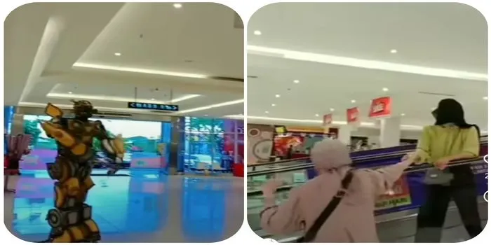 Video seorang pengunjung mal fobia histeris takut robot raksasa / @mpok_rumpi