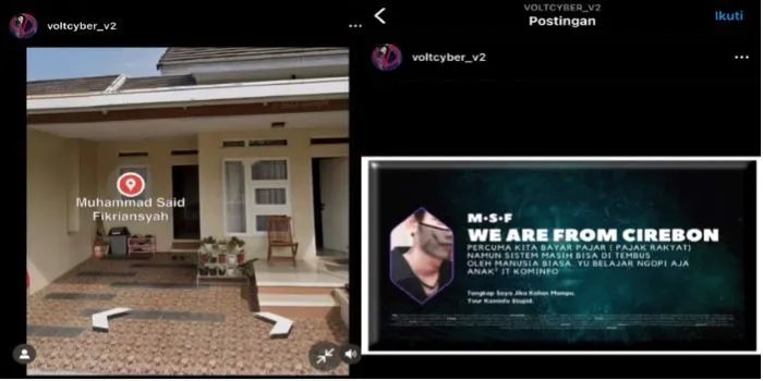 Caption foto : kolase yang diambil dari instagram yang diduga hacker Bjorka @voltcyber_v2