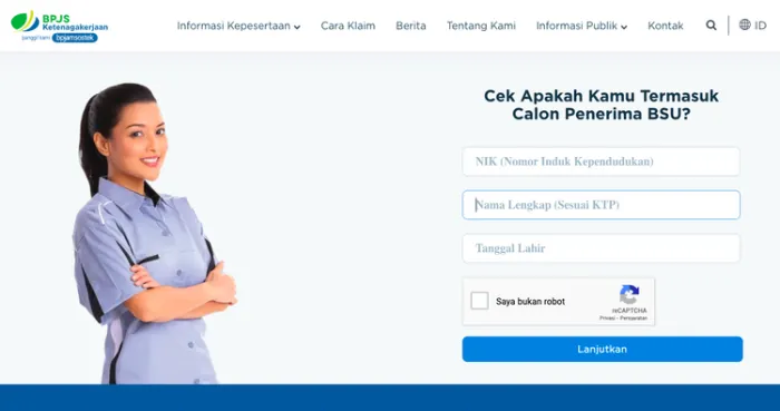 Anda dapat melakukan cek BSU 2022 dengan mudah hanya menggunakan NIK KTP melalui link khusus yang telah disediakan oleh BPJS Ketenagakerjaan (bsu.bpjsketenagakerjaan.go.id)