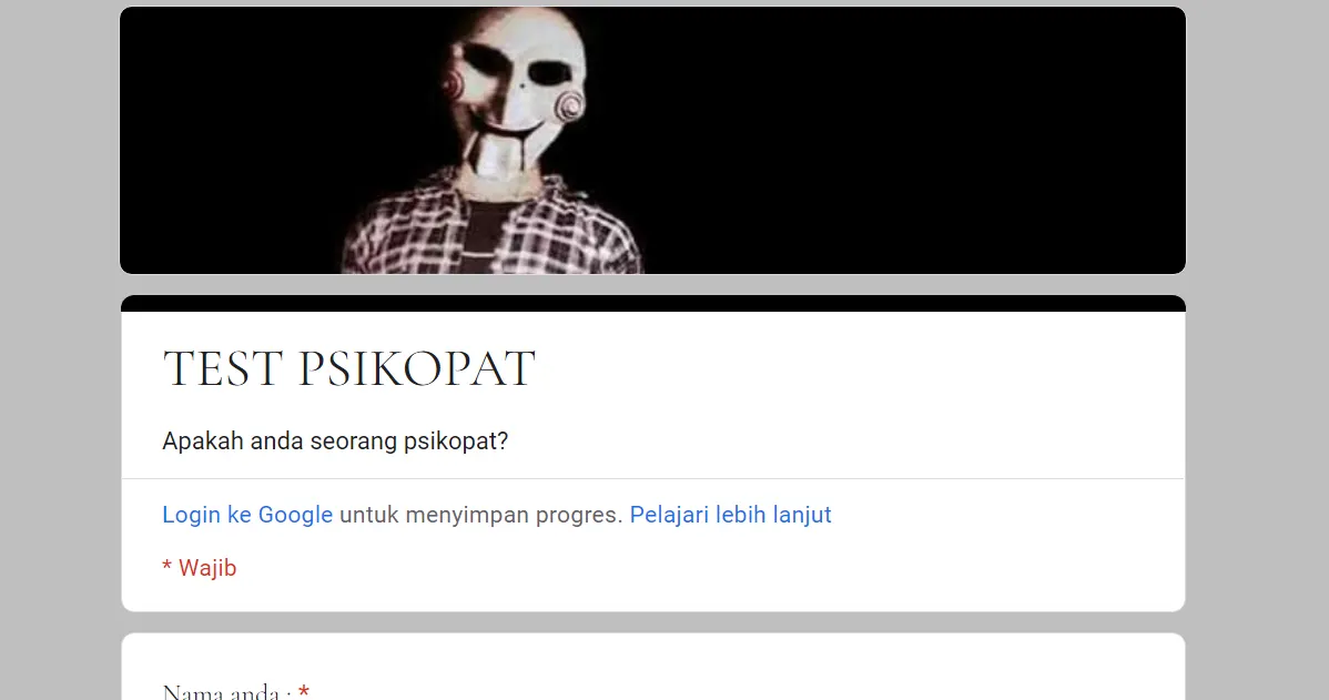 Link tes psikopat Google Form yang viral.