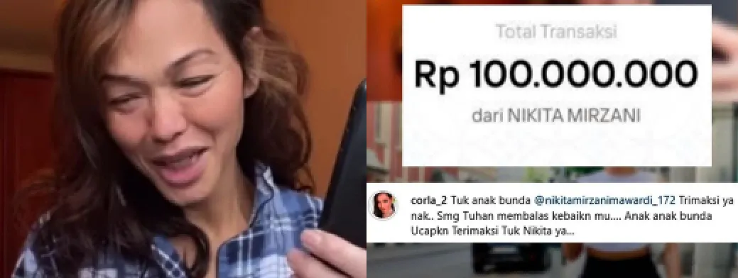 Bunda Corla dihadiahkan Nikita Mirzani uang Rp100 juta karena capai 350 ribu pentonton live.