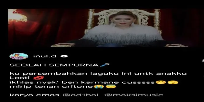 Inul Daratista Unggah Lagu Seolah Sempurna, Dukungan untuk Lesti / tangkap layar @inul.d