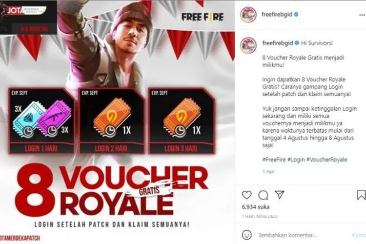 Buat Pecinta Game, Ini Cara Dapat Voucher Gratis Free Fire Hingga 8 Agustus 2021/(instagram/freefirebgid)