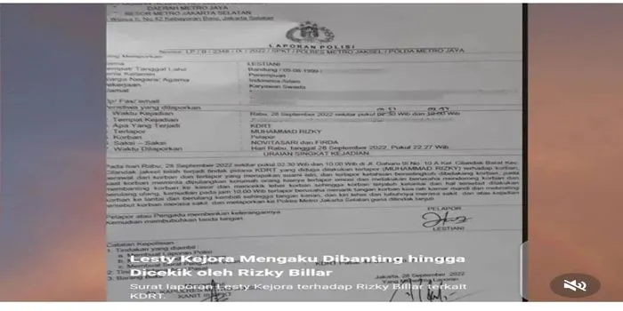 Viral Surat Laporan KDRT Lesti Kejora Beredar di Medsos/ @ratu.nyinyir.officiall