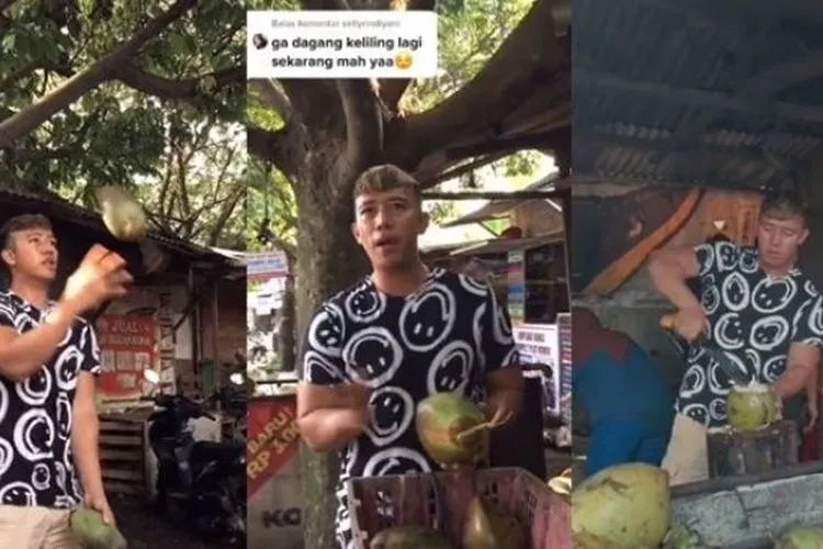 Viral Ruri Repvblik Banting Setir Jualan Es Kelapa. (TikTok/@ruri_repvblik)