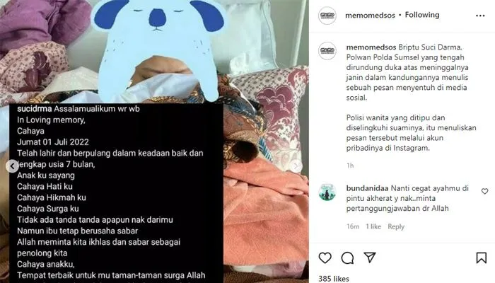 Briptu Suci Darma tulis pesan menyentuh untuk anaknya yang meninggal