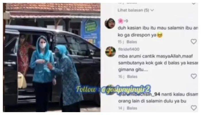Heboh video Arumi Bachsin diduga enggan bersalam dengan ibu-ibu yang diduga petugas lembaga daerah.