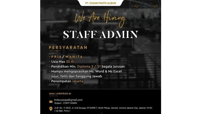 Loker Terbaru Jakarta 2022 Untuk Lulusan D3 Sampai S1 Semua Jurusan, Link Daftar Klik di Sini