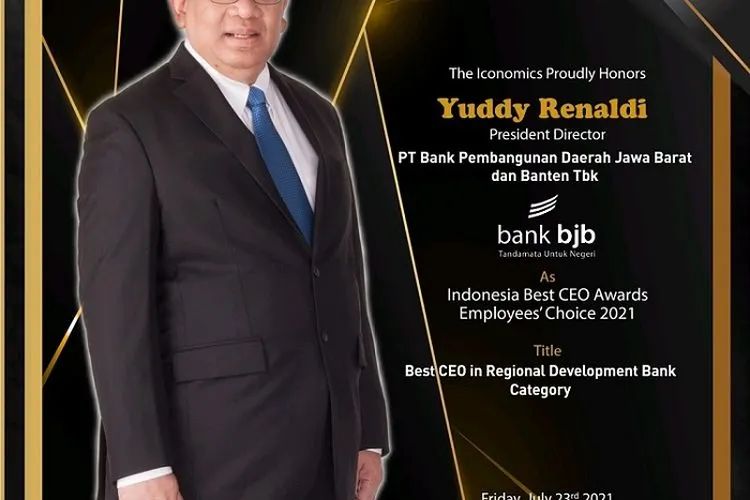 Dirut bank bjb Yuddy Renaldi Raih Penghargaan CEO Terbaik BPD di Indonesia/istimewa