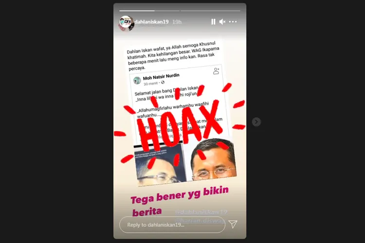 Tangkapan layar Instastory Dahlan Iskan