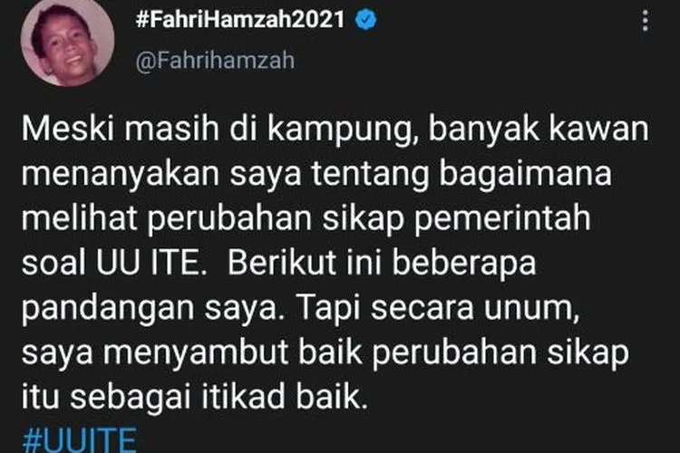 Tangkapan Layar Twitter Fahri Hamzah (Aini Tartinia/ AyoJakarta)
