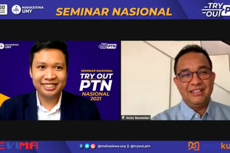 Gubernur DKI Jakarta Anies Baswedan dalam Webinar Tryout Pejuang PTN yang digelar Mahasiswa UNY dan Komunitas SEVIMA