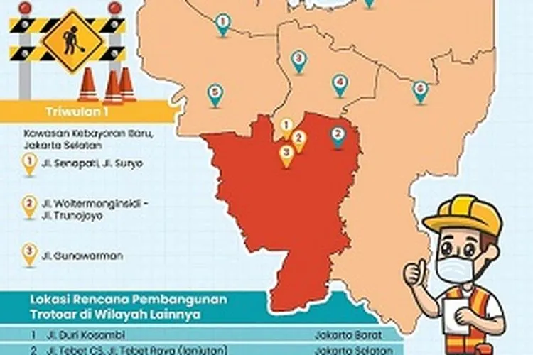 Titik sejumlah trotoar di wilayah Jakarta yang bakal ditata oleh Pemprov DKI. (dok)