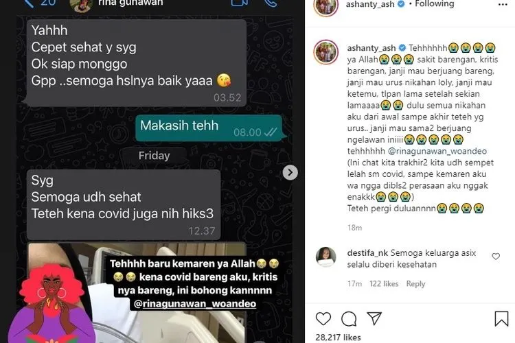 RINA GUNAWAN MENINGGAL DUNIA: Begini Cerita Sedih dari Ashanty yang Bareng-bareng Kritis Covid-19/ilustrasi