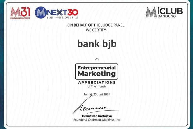 KPR Gaul bank bjb Mendapat Penghargaan dari MarcPlus Inc/istimewa