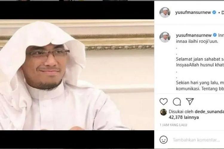 Ustaz Yusuf Mansur mengenang Ustadz Maaher At Thuwailibi. [Instagram]