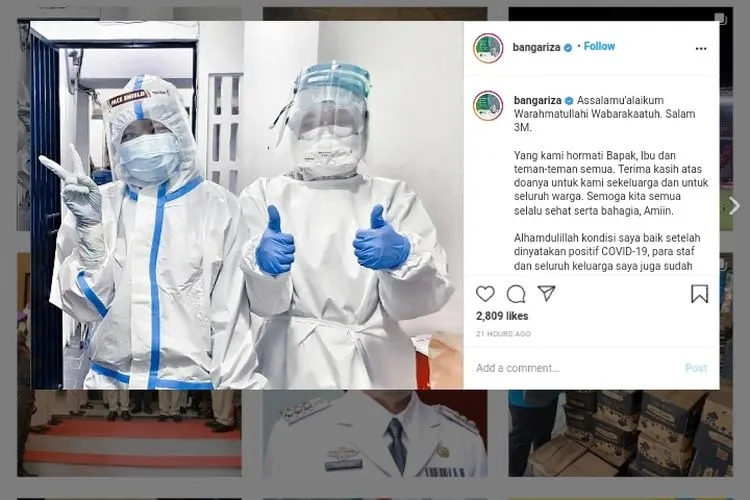 Wakil Gubernur (Wagub) DKI, Ahmad Riza Patria mengunggah foto tenaga kesehatan yang melakukan test swab pada Sabtu 28 November 2020 dan Minggu 29 November 2020 di akun Instagram @bangariza. (dok Instagram)