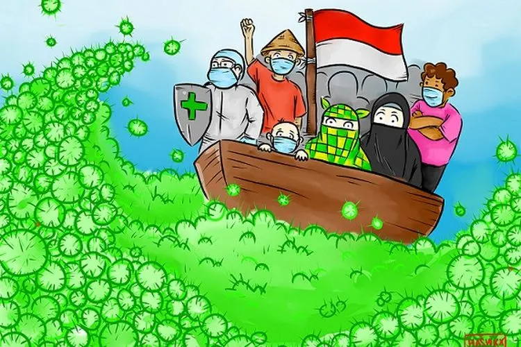 [Ilustrasi] Indonesia di tengah tsunami Corona. (AyoSemarang/karya Mohammad Hasib)