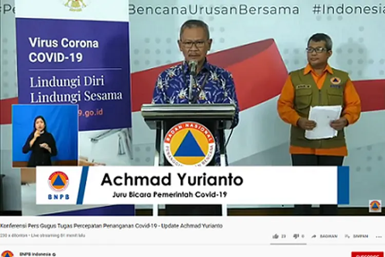 Juru Bicara Pemerintah untuk Penanganan Covid-19 Achmad Yurianto. (BNPB)