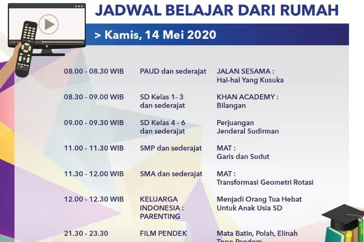 Jadwal belajar di rumah TVRI, Kamis 14 Mei 2020. (twitter)