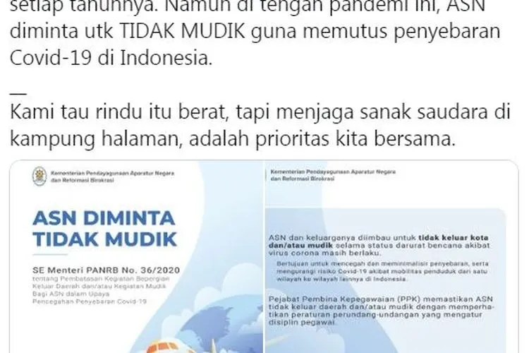 ASN dilarang mudig guna cegah penyebara corona (Twitter/kempanrb)