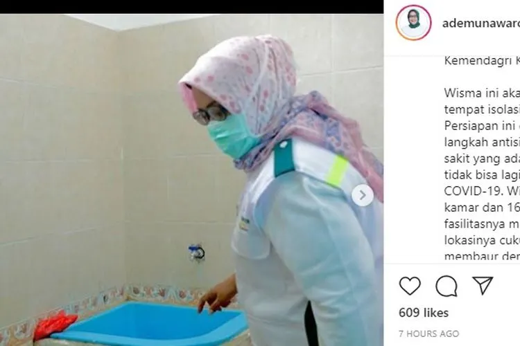 Bupati Bogor, Ade Munawaroh Yasin saat meninjau kondisi Balai Diklat Kementerian Dalam Negeri (Kemendagri) di  Kecamatan Kemang Kabupaten Bogor. Foto: instagram @ademunawarohyasin