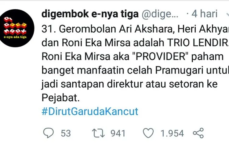 Tweet akun media sosial Twitter yang dilaporkan Roni Eka Mirsa (Istimewa)