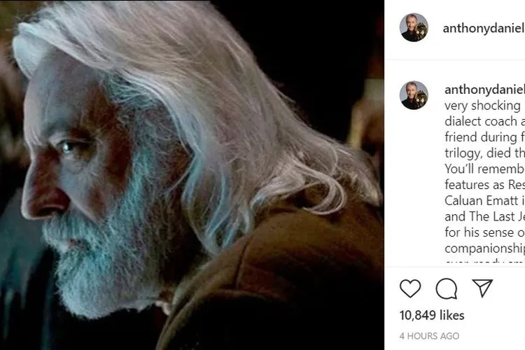 Ucapan bela sungkawa dari Anthony Daniels atas meninggalnya Andrew Jack. Instagram: @anthonydanielsofficial