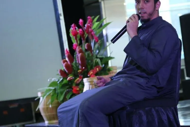 Axel Gondokusumo saat mengisi tausiah di acara Fashion Bazar Ramadhan, Smesco, Jakarta Selatan, Sabtu (26/5/2018). (Suara.com/Wahyu Tri laksono)