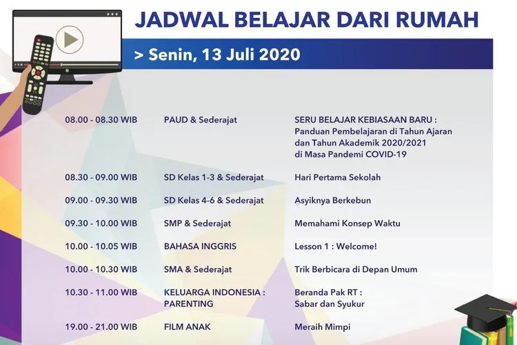 Jadwal Belajar dari Rumah TVRI Senin 13 Juli 2020. (Twitter TVRI)