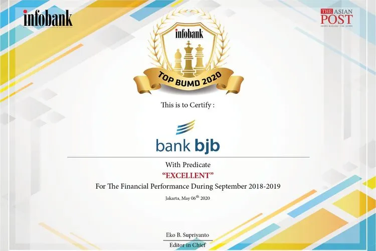 bank bjb Dinobatkan sebagai BUMD Terbaik 2020 dalam ajang 2nd Infobank Top BUMD. (istimewa)