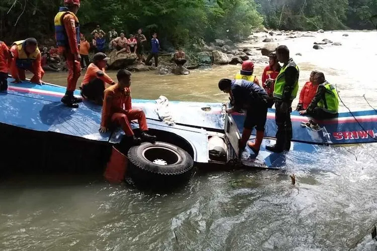Bus Sriwijaya yang masuk ke jurang (Handout/Basarnas Palembang)