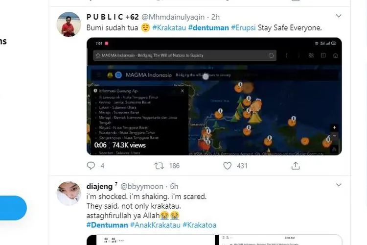 Tangkapan layar percakapan netizen di media sosial Twitter tentang dentuman keras yang terdengar di Jabodetabek.