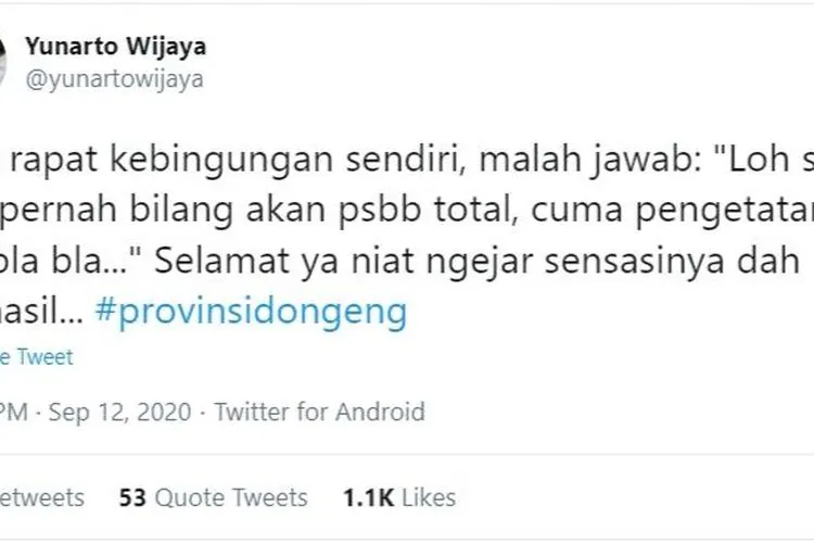 Cuitan Yunanto ini pada Minggu (13/9/2020) telah menembus 1.000 retweets.