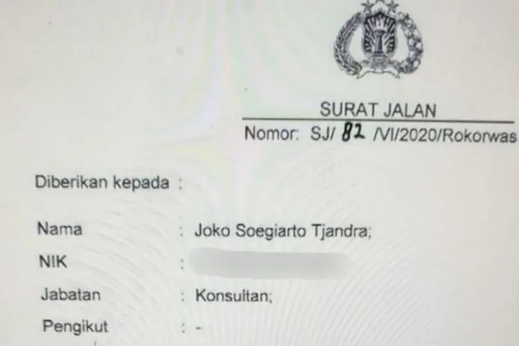 Diduga Surat Jalan untuk buronan Djoko Tjandra. (dok Suara.com)