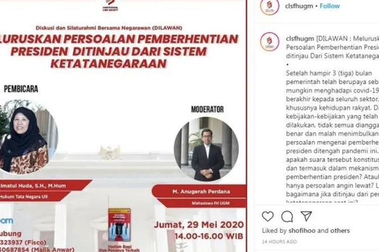 Postingan terakhir akun Instagram CLS FH UGM sebelum tidak bisa diakses. (Instagram/clsfhugm)