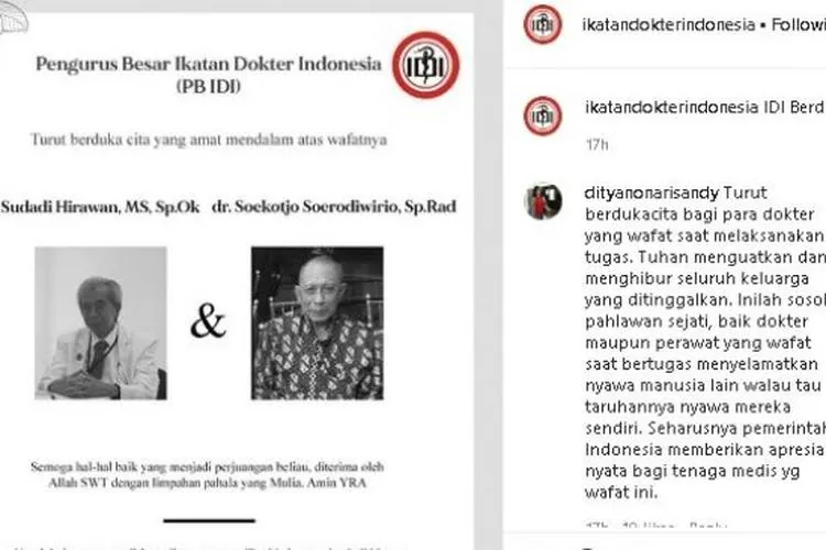 dokter senior wafat karena virus corona. (Instagram/@ikatandokterindonesia)