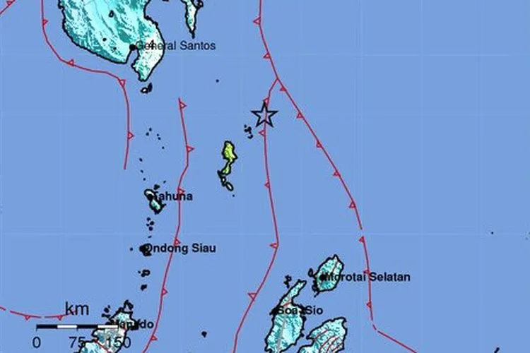 Gempa magnitudo 7,0 serta berada 132 km timur laut Melonguane, Sulawesi Utara terjadi pada Kamis (21/1) (BMKG)