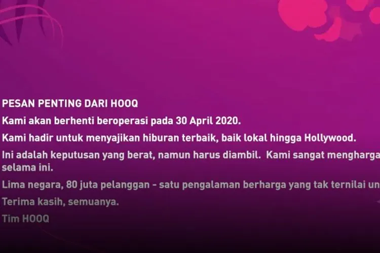 Hooq pamit kepada penggemarnya. (hooq.tv)