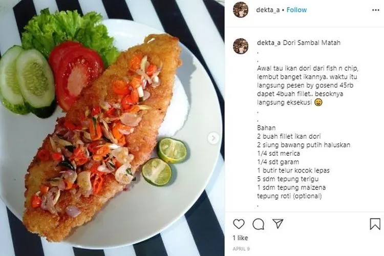 Cocok untuk menu buka puasa, coba resep ikan dori sambal matah Ini. (Instagram/@desta_a)