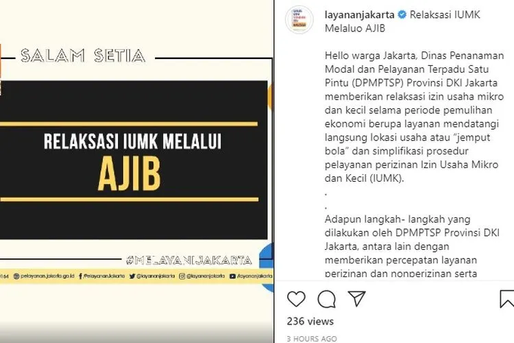 DPM PTSP DKI Jakarta target terbirkan 84 ribu IUMK/ INstagram: @layanan jakarta