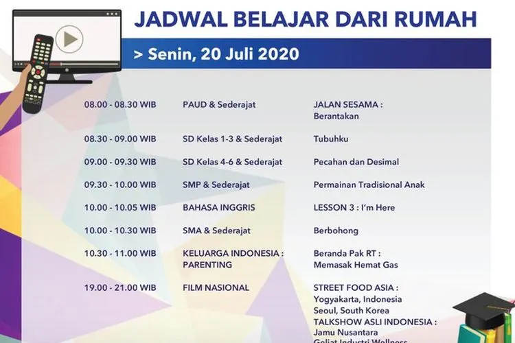 Jadwal Belajar dari Rumah TVRI Senin 20 Juli 2020. (Twitter TVRI)